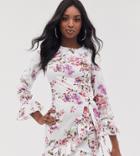 Parisian Tall Floral Mini Dress With Fluted Sleeve Detail-cream
