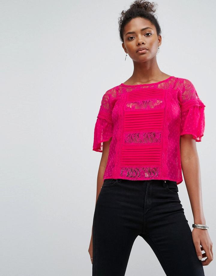 New Look Lace Detail Top - Pink