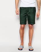 Asos Shorts In Dark Green Oil Wash With Elasticated Waist - Dark Green