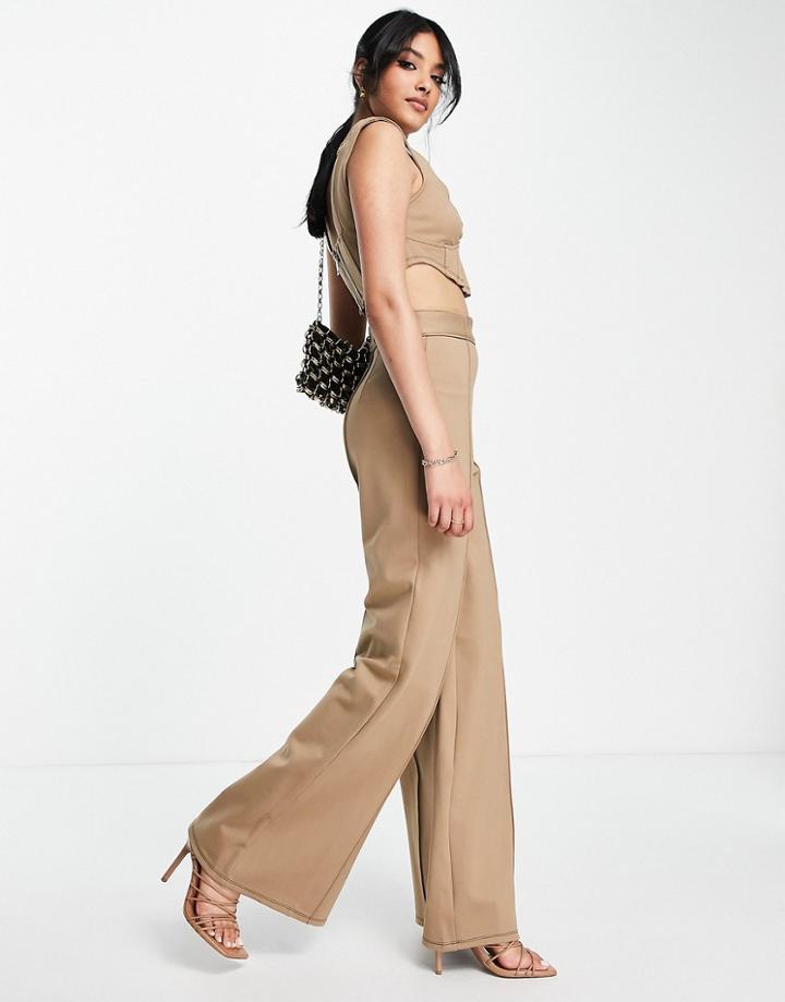 Asos Design Wide Leg Ponte Pant In Camel - Part Of A Set-brown