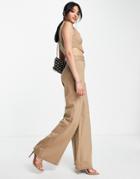 Asos Design Wide Leg Ponte Pant In Camel - Part Of A Set-brown