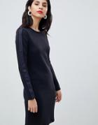 Boss Casual Knitted Dress With Pleat Detail - Navy