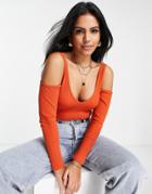 Asos Design Hourglass Long Sleeve V-front & Back Crop Top In Rust-brown