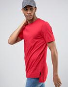 Asos Super Longline T-shirt With Stepped Hem In Red - Red