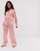 Asos Design Mix & Match Animal Print Satin Pants - Pink