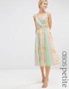 Asos Petite Soft Printed Color Block Midi Dress - Multi