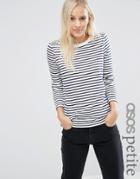Asos Petite Long Sleeve Crew Neck Stripe T-shirt With Tipping - Multi