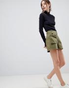 Asos Shorts With Detachable Fanny Pack In Khaki - Green
