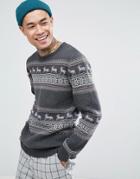 Selected Homme Knitted Holidays Sweater In 100% Cotton - Gray