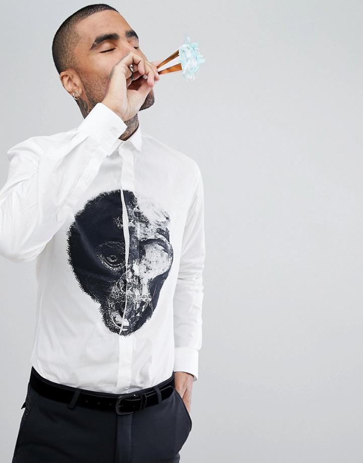 Noose & Monkey Skinny Monkey Skull Print Shirt - White