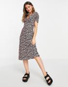 Miss Selfridge V Neck Spot Midi Dress In Pink Spot