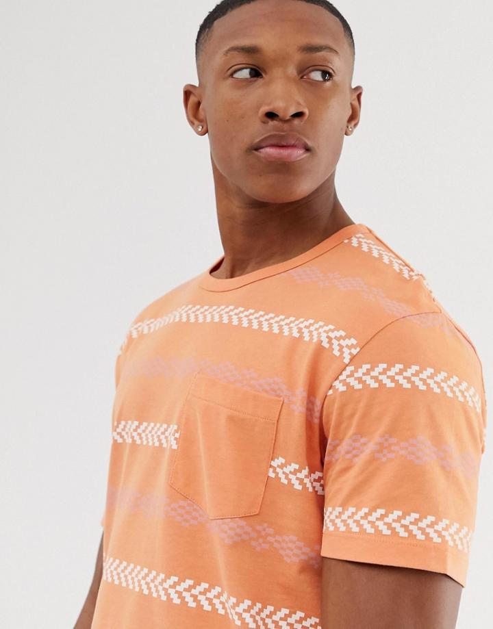Jack & Jones Originals Geo-tribal Print T-shirt In Orange