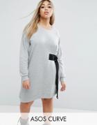 Asos Curve Mini Sweat Dress With D-ring Tie - Gray