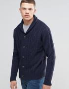 Brave Soul Shawl Neck Cardigan In Cable Knit - Navy