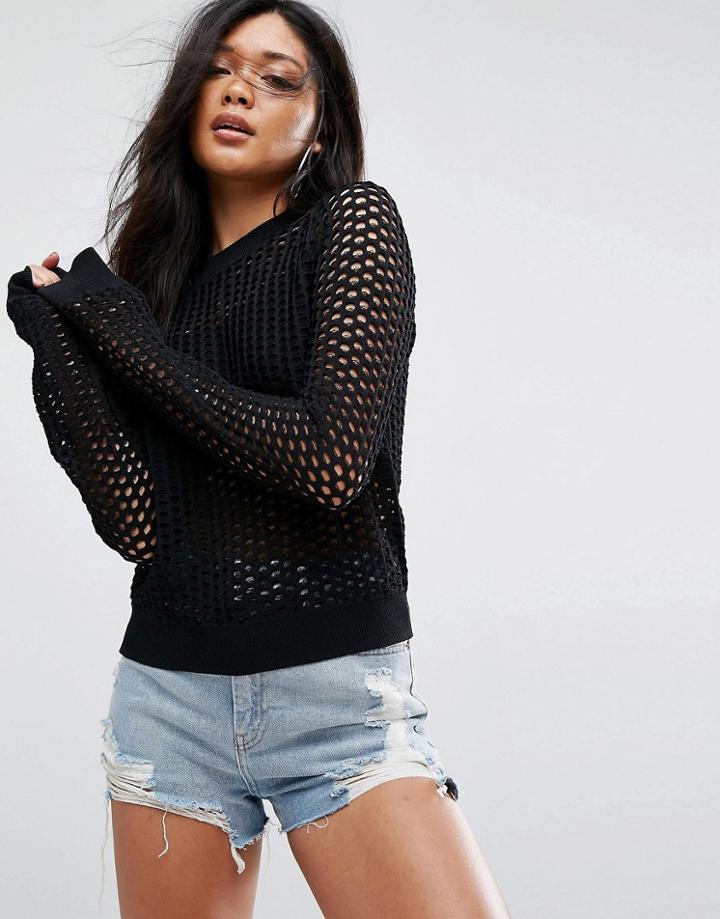 Asos Sweater In Sporty Mesh Stitch - Black