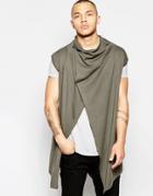 Asos Sleeveless Cardigan With Wrap Body And Cowl Neck - Green