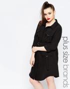 Missguided Plus Pocket Long Sleeve Shirt Dress - Black