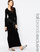 Ttya Long Sleeve Maxi Dress With Back Split - Black