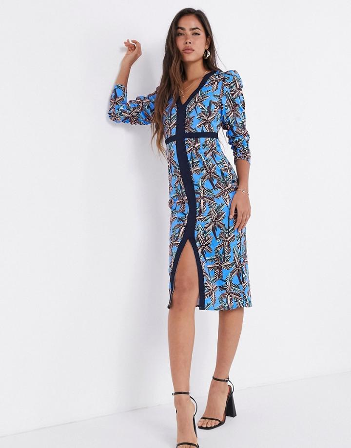 Liquorish Paneled Midi Dress In Abstract Print-multi