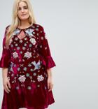 Frock And Frill Plus Allover Premium Embellished Velvet Skater Dress With Peplum Hem - Red