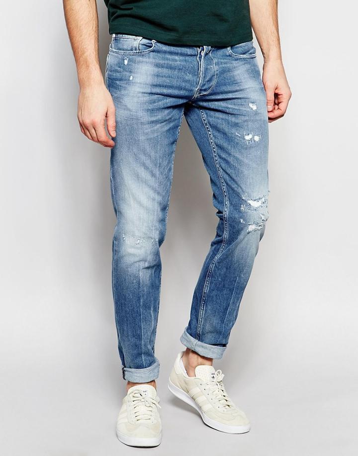 Replay Jeans Thyber Slim Fit Light Wash Rip Repair Detail - Light Wash