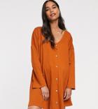 Asos Design Maternity Mini Button Through Swing Dress In Texture - Red