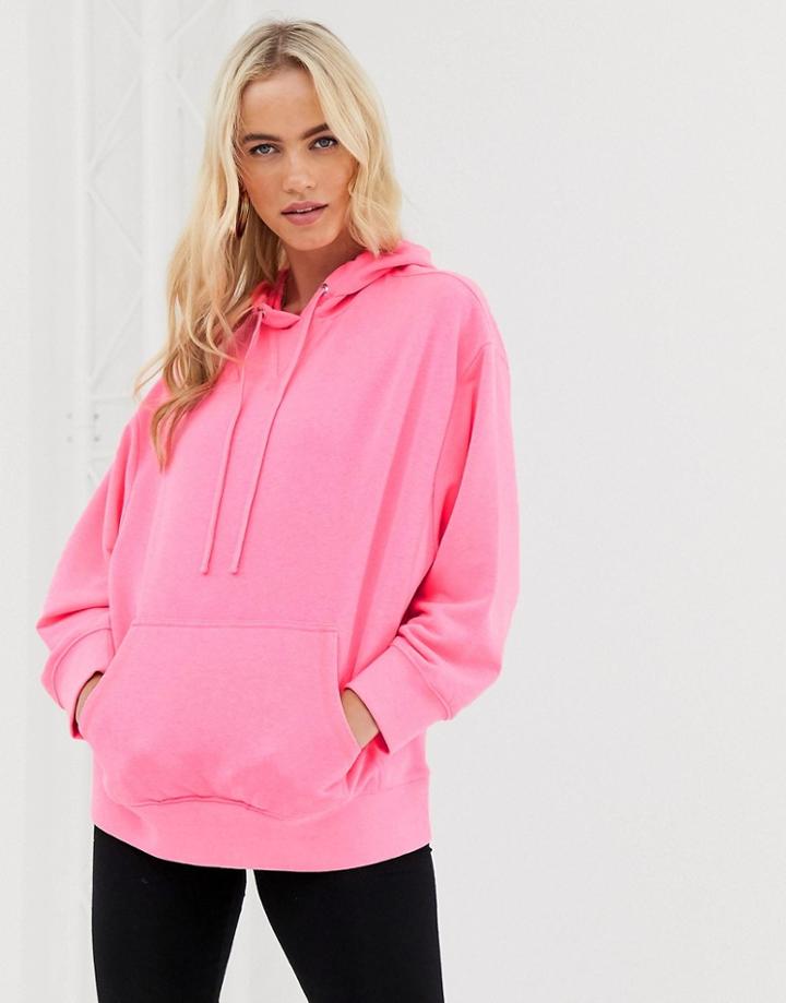 Asos Design Oversized Hoodie In Washed Neon Pink