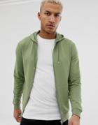 Asos Design Muscle Zip Up Hoodie In Khaki - Green