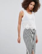 Qed London Crochet Trim Crop Top - Cream