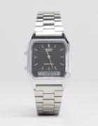Casio Analogue & Digital Square Watch In Silver Aq230a-1ds - Silver
