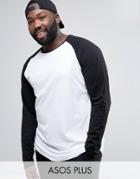 Asos Plus Super Longline Long Sleeve T-shirt With Contrast Raglan And