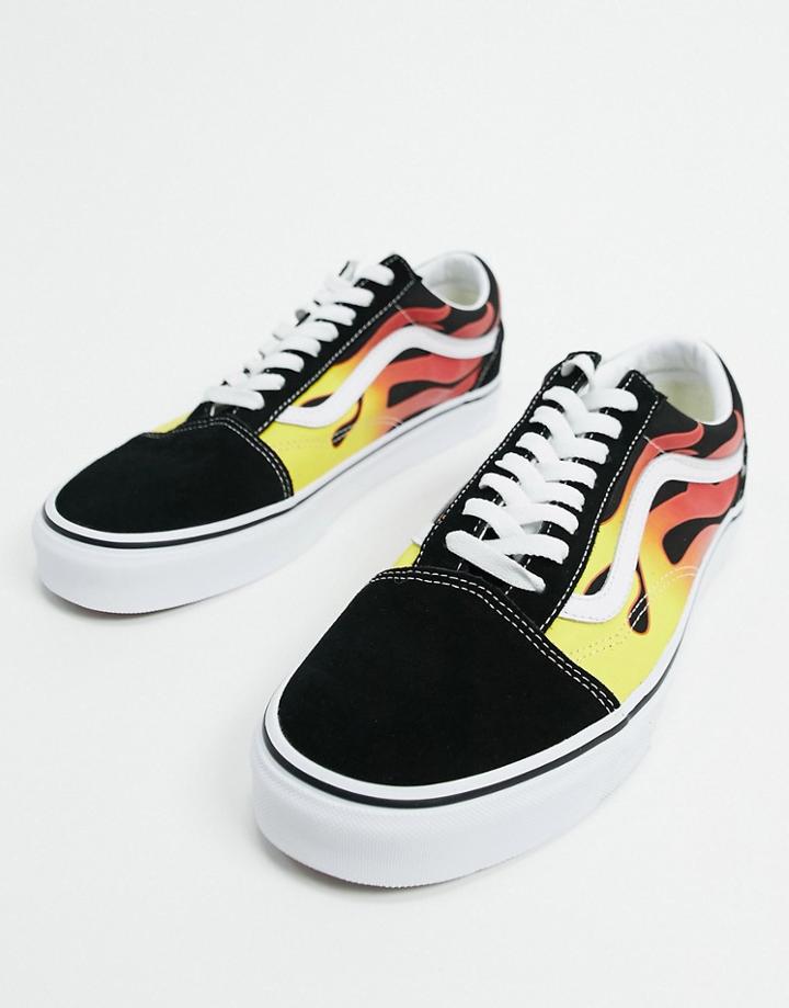 Vans Old Skool Sneakers With Flames Print In Black