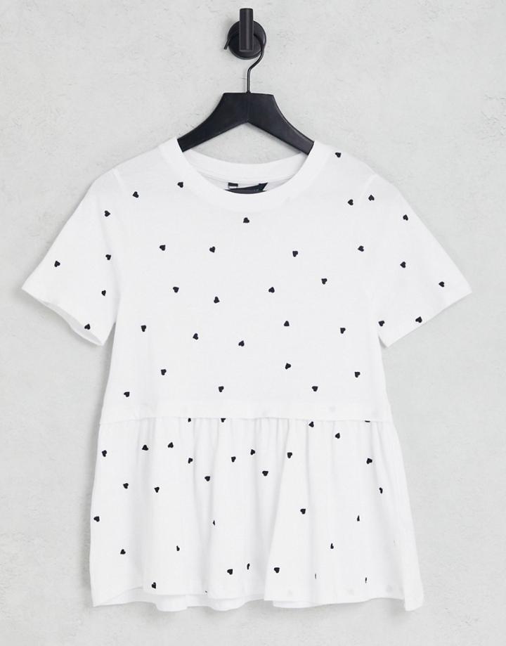New Look Embroidered Heart Peplum Top In White Pattern