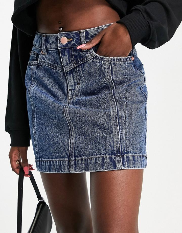 Miss Selfridge Seam Front Denim Skirt In Midwash Blue