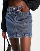 Miss Selfridge Seam Front Denim Skirt In Midwash Blue