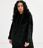 Asos Design Curve Velvet Hoodie Dress With Hotfix Embellishment-black
