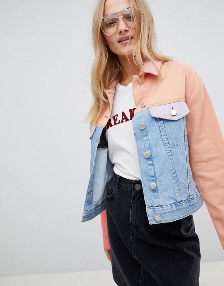 Asos Design Denim Jacket In Colourblock - Multi