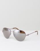 Kurt Geiger Metal Aviator Sunglasses With Mirrored Lense - Silver