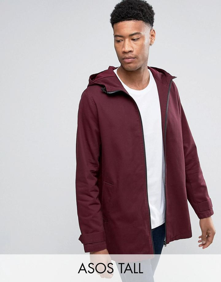 Asos Tall Festival Lightweight Parka Jacket In Burgundy - Red