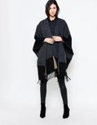 Jayley Color Block Festival Poncho In Cashmere Wool Mix - Black
