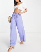 Vila Wide Leg Silky Pants In Lilac-purple