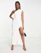 Vesper One Shoulder Front Slit Maxi Dress In White
