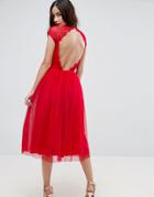 Asos Premium Lace Tulle Midi Prom Dress - Red