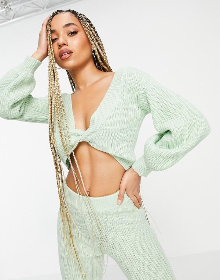 Asos Design Mix & Match Lounge Knitted Twist Front Sweatshirt In Green-multi