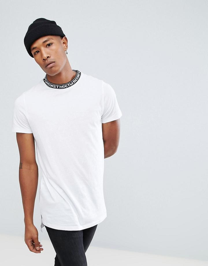 New Look T-shirt With Text Neck Trim In White - White