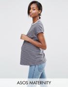 Asos Maternity T-shirt In Stripe With Contrast Trim - Multi