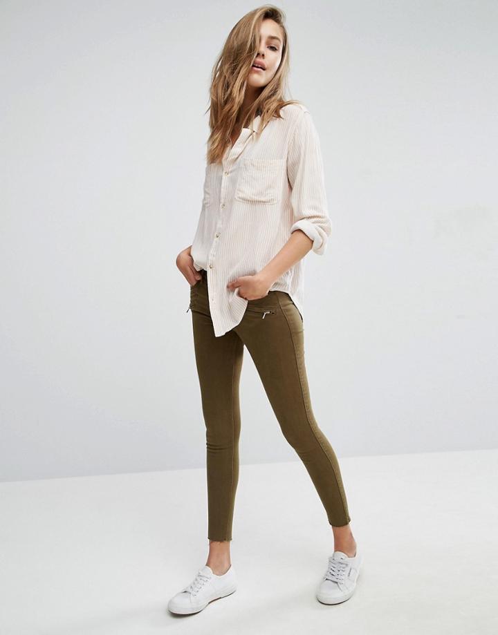 Abercrombie & Fitch Low Rise Skinny Pants With Zips - Green