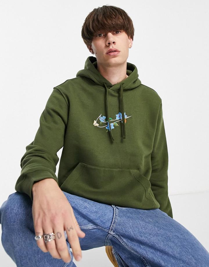 Nike Logo Twist Pack Embroidered Logo Hoodie In Khaki-green
