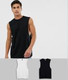 Asos Design 2 Pack Organic Relaxed Sleeveless T-shirt With Crew Neck And Dropped Armhole Save-multi