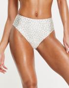Topshop Ditsy High Waisted Bikini Bottoms In Ecru-white